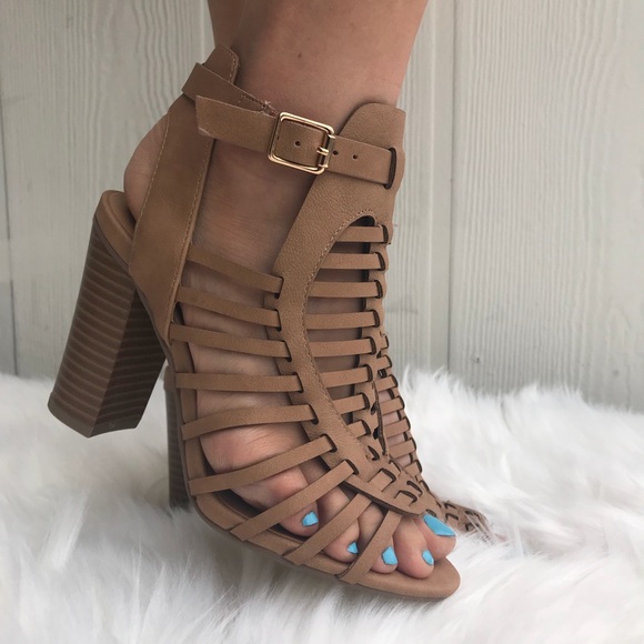 Dark Sand tan strappy stacked sandals - Picture 2 of 8